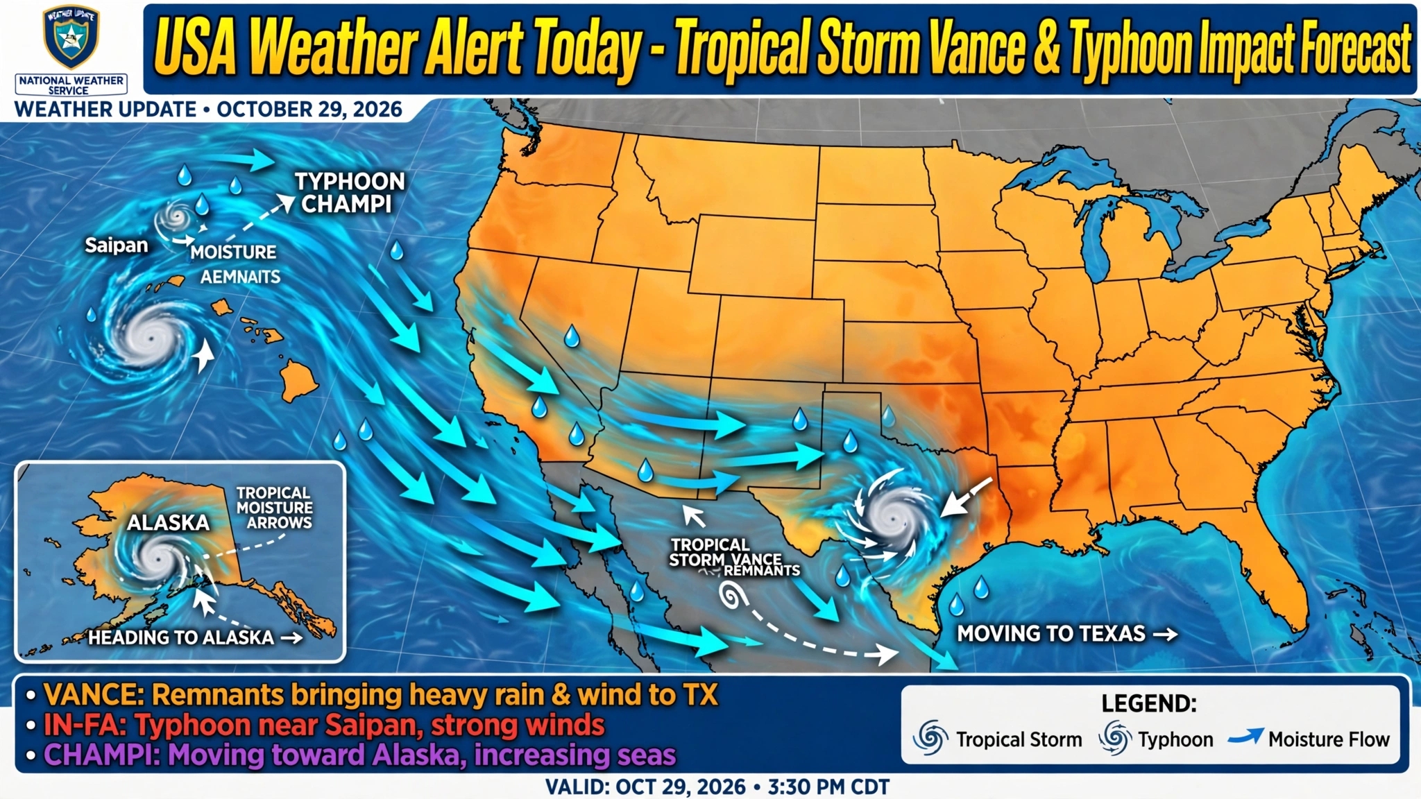USA Weather Alert Today: Tropical Storm Vance Remnants & Typhoon Champi Impact