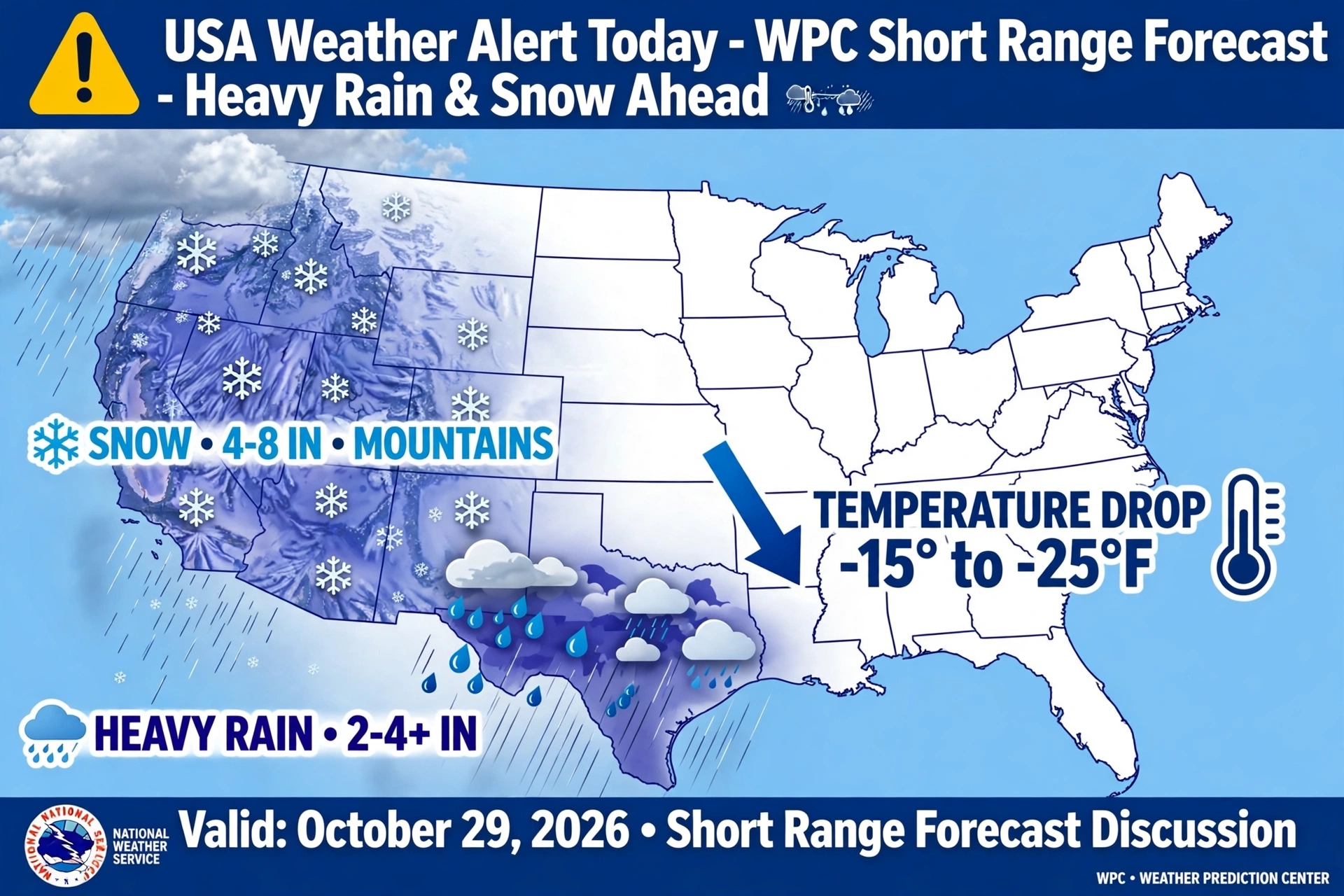 USA Weather Alert Today: WPC Short Range Forecast - Heavy Rain & Snow Ahead