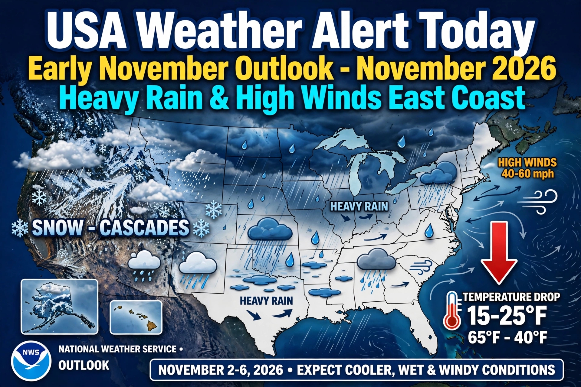 USA Weather Alert Today: Early November Outlook - Heavy Rain & High Winds East Coast