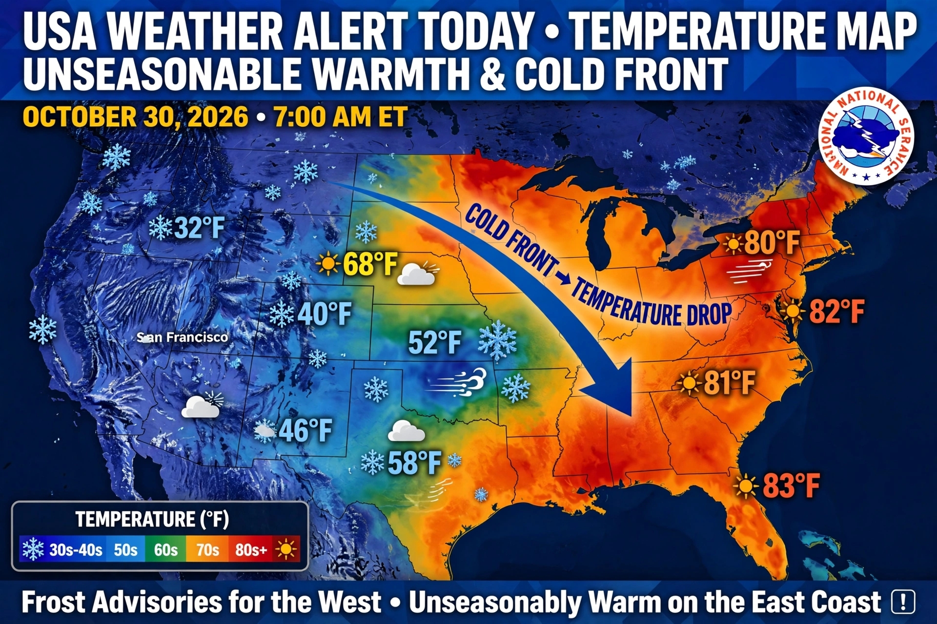 USA Weather Alert Today: Temperature Map - Unseasonable Warmth & Cold Front