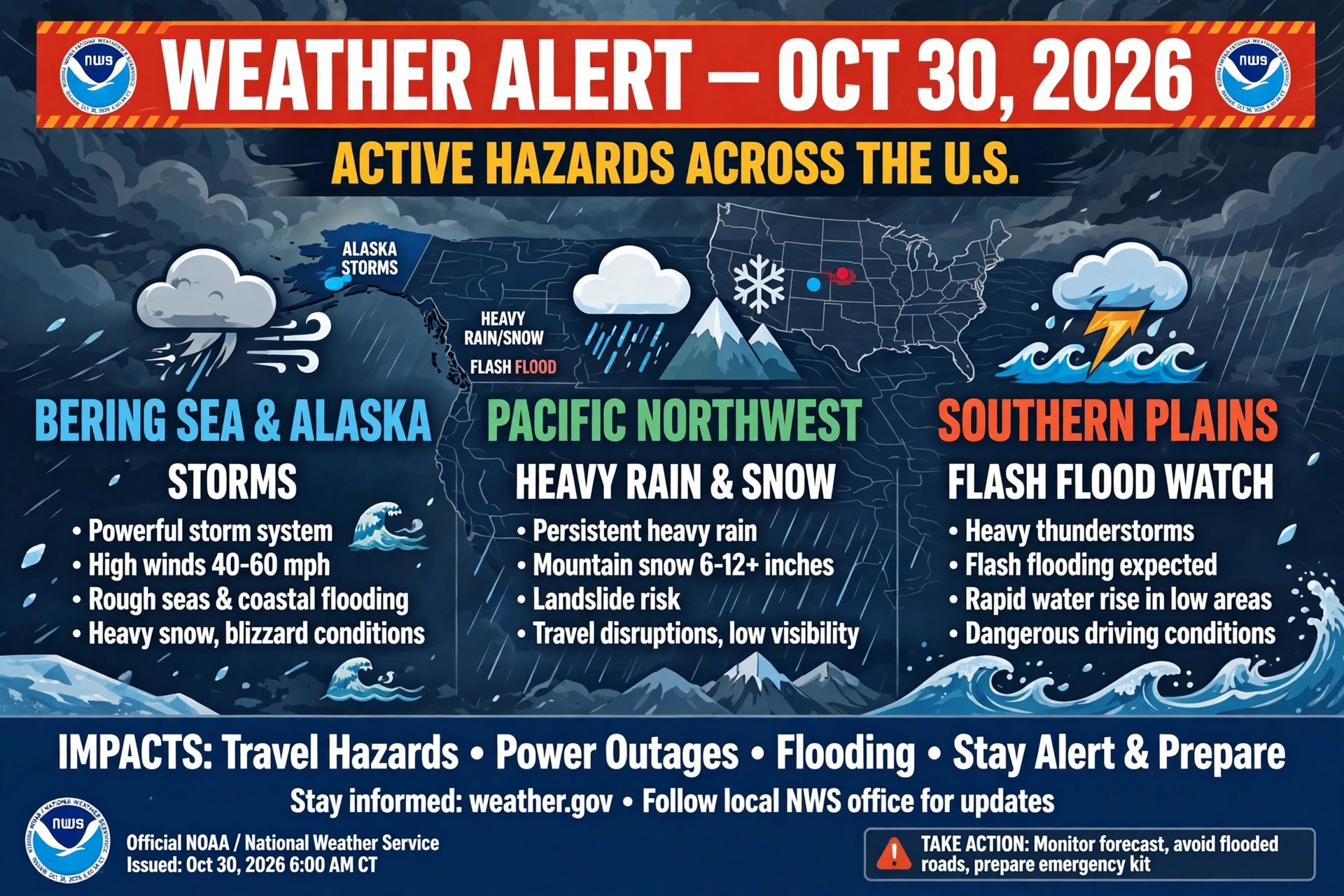 USA Weather Alert Today Oct 30 2026 Bering Sea Alaska Storms Pacific Northwest Flood