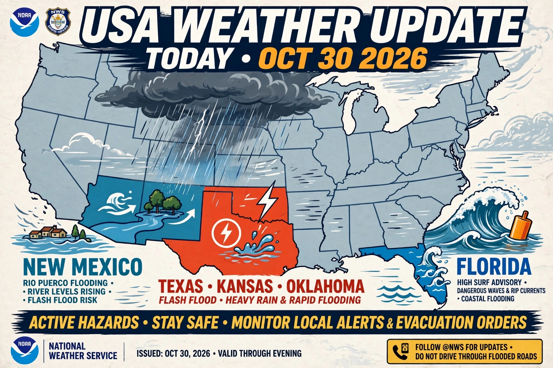 USA Weather Update Today Texas Kansas Flash Flood New Mexico Flood Florida Surf