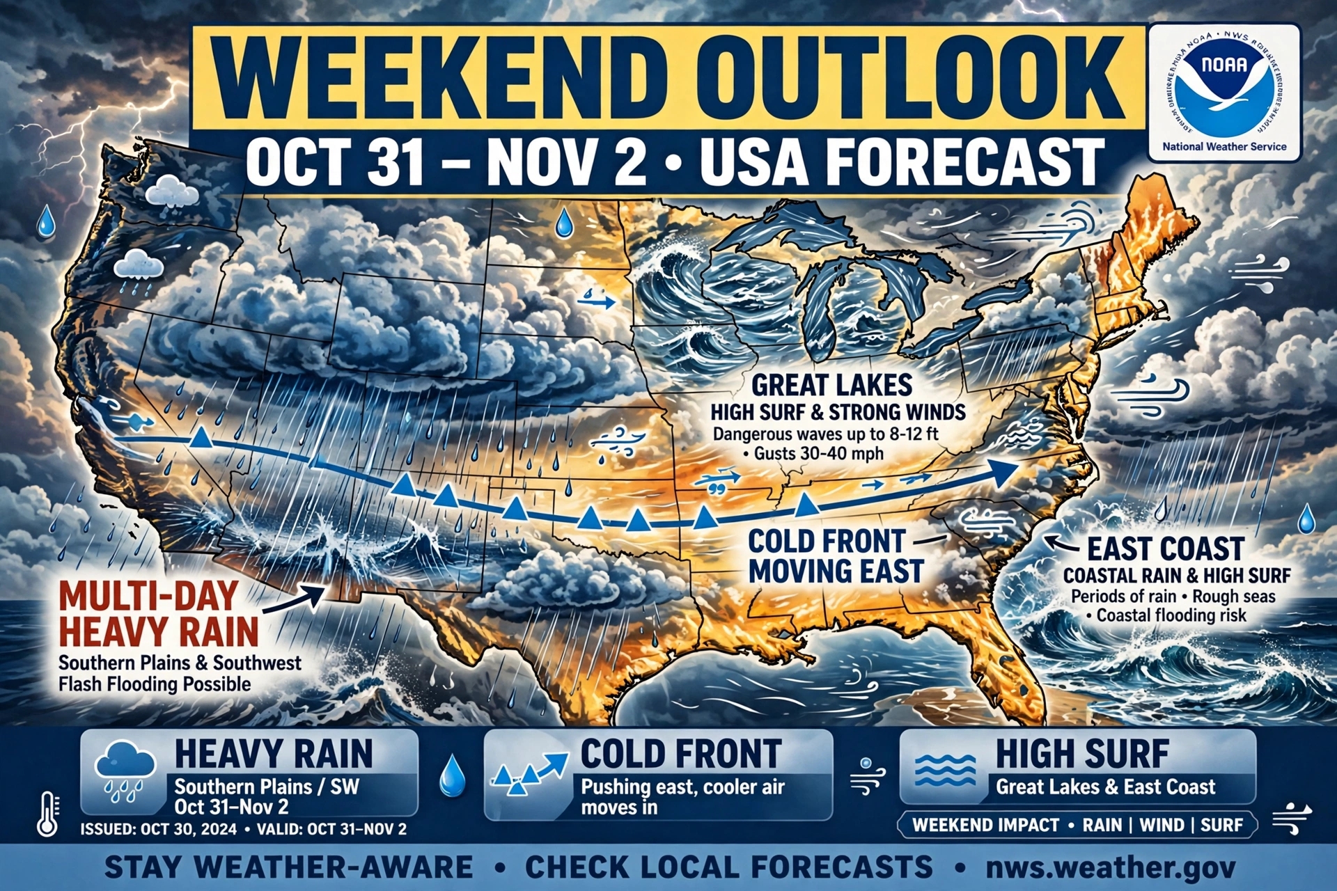 This Week Weather USA Weekend Oct 31 Nov 2 Rain Front Surf Forecast
