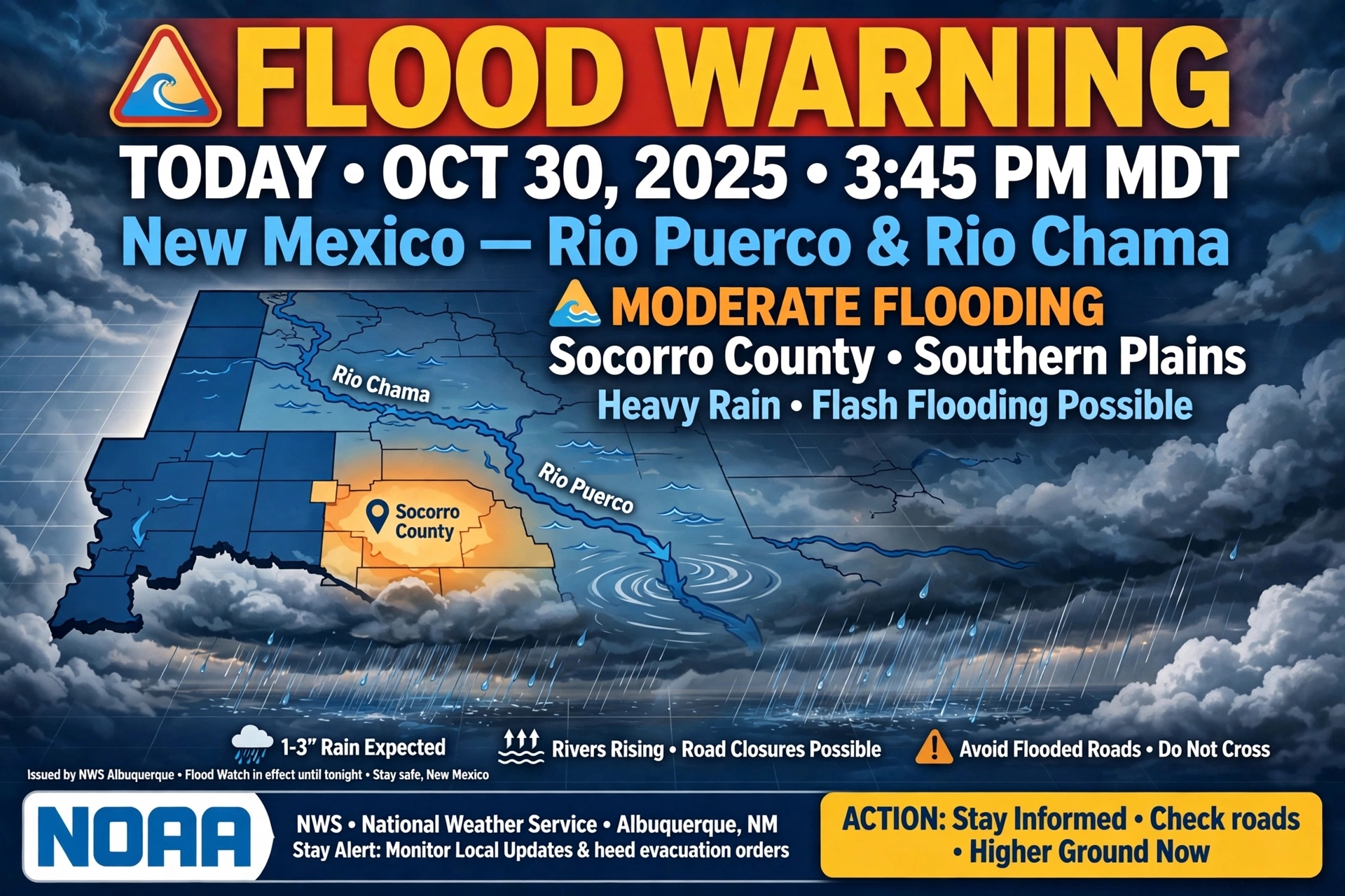 USA Flood Warning Today New Mexico Rio Puerco Chama Socorro County