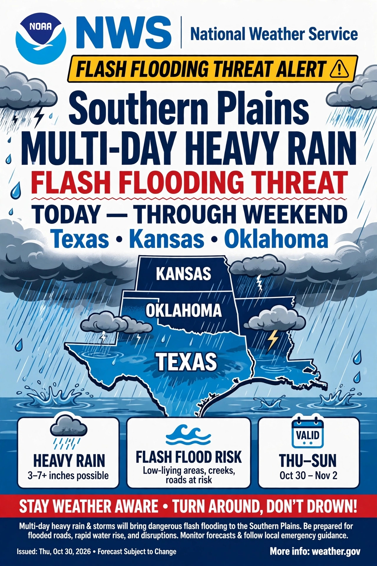 Southern Plains Heavy Rain Today Texas Kansas Oklahoma Flash Flood