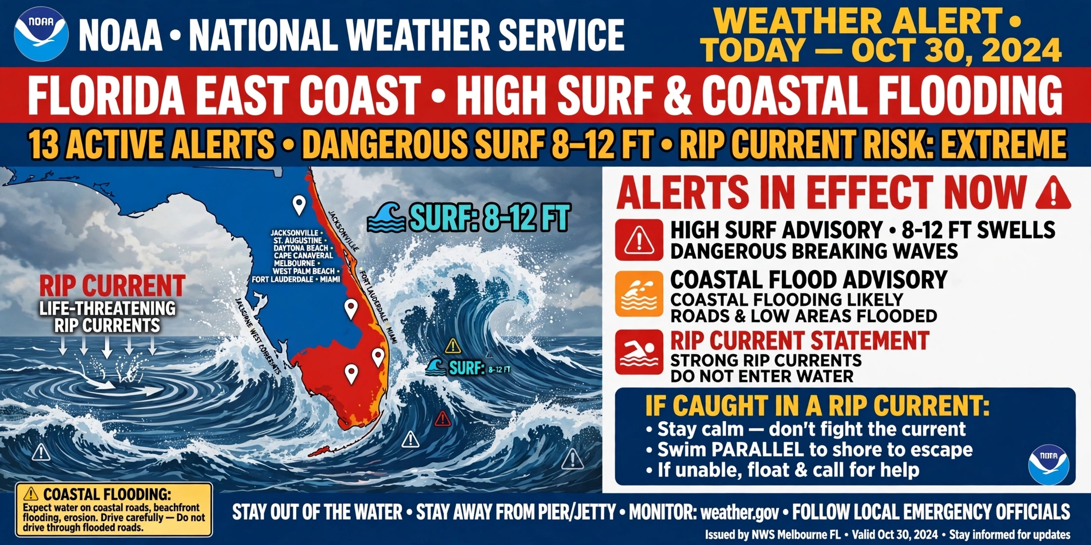 Florida High Surf Today 13 Active Alerts Dangerous Surf Rip Current