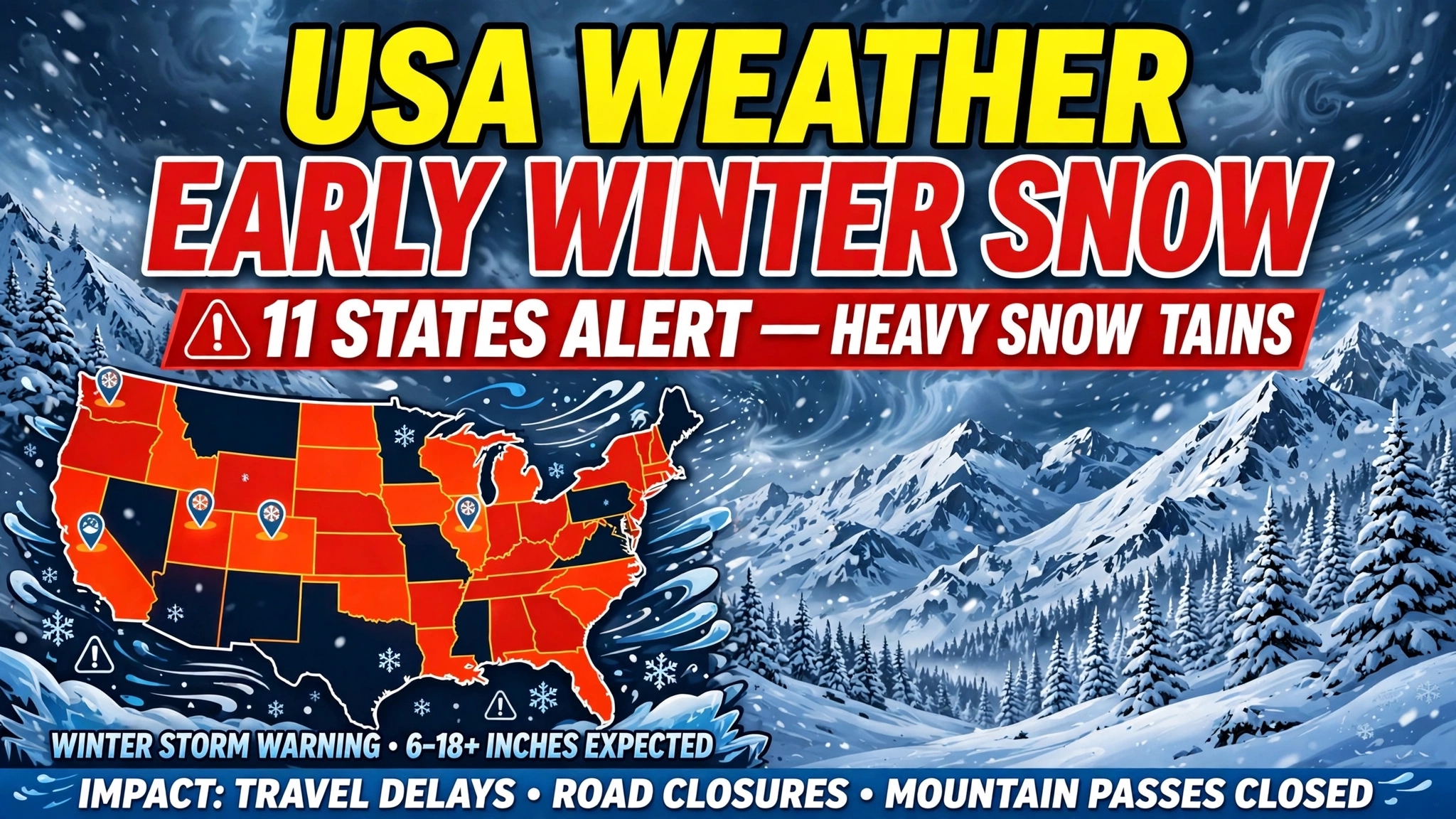 USA Weather Early Winter Snow Alert 11 States Heavy Snow Today